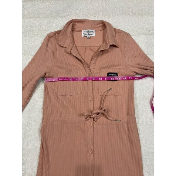 Kittenish Juicy Couture Ribbed Stretch Dress Medium Long Sleeve Pink Drawstring - Picture 7 of 7